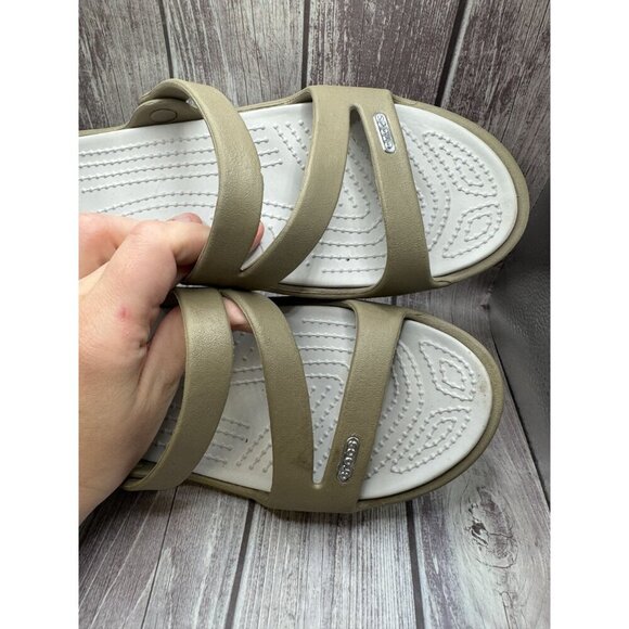 Crocs Patricia Two Toned Taupe Low Wedge Slip On Sandal Women's Size 10 - Picture 4 of 11